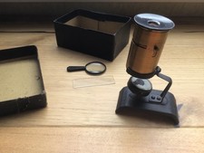 Reise Mikroskop Taschenmikroskop Messing Schachtel antik