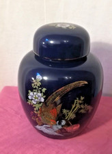 Teedose Porzellan Ingwertopf Asiatisch Kobaltblau Vogel Blumen Bambus Dekor