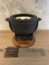 Digsmed Fondue Set Teak Teakholz Fonduetopf Gusseisen Vintage Design schwarz