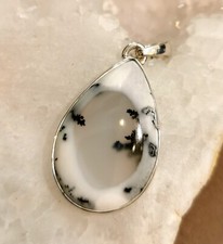 Anhänger mit Dendriten Opal, 925er Silber - Dendritenopal Opal - Weiß