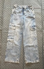 Zara Cargo Jeans Hose, blau, Gr. 164, breites Bein, verstellbare Hosenbreite