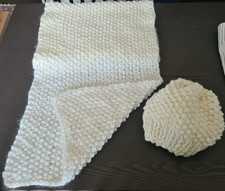 Neu! 2er-Set, Langer Damen Strickschal + Strickmütze in Weiß/Offwhite Handarbeit