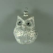 Lauschaer Glas Christbaumschmuck 3 kleine Eulen Eislack weiß Original