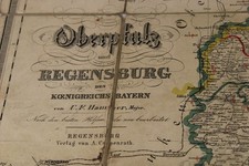 alte Landkarte auf Leinen - Oberpfalz und Regensburg des Königreichs Bayern