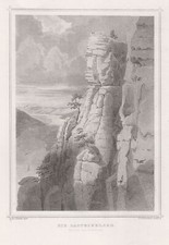Sächs. Schweiz Bastei Original Stahlstich Hablitschek 1870