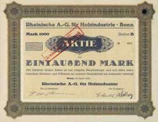 Rheinische AG Holzindustrie 1922 Bonn Mandt Mendel Schlafzimmer Gründeraktie