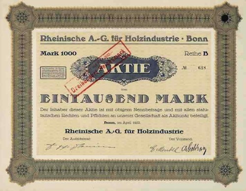 Rheinische holzindustrie - rheinische, ag