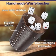 Leder Würfelbecher mit 6 Würfel | Echtleder | Knobelbecher | NEU