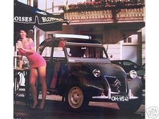 Altes Reklame Blechschild Oldtimer Citroen Ente 2 CV  mit Erotik Girl 33 x 40cm