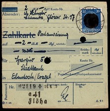 SBZ Schwärzung 20 Pfennig auf Postanweisung Flöha 18.6.45, Formular Zahlkarte