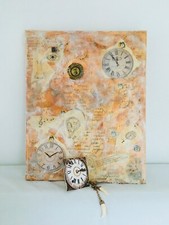 Bild 30x25cm Leinwand Collage Enkaustik "Zeit wofür?" ocker 