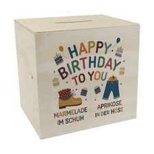 Happy Birthday to you Marmelade im Schuh Spardose aus Holz