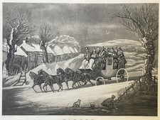 Winter. Going North. Aquatinta Radierung wohl C. R. Stock Natur Pferd Kutsche