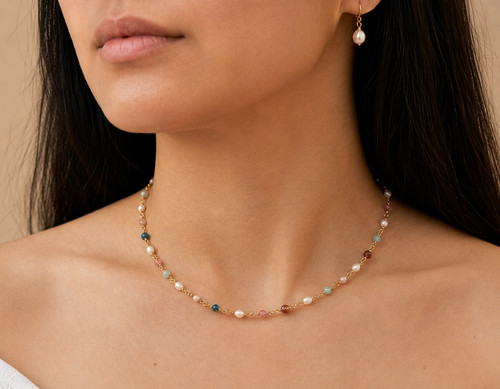 Edelstein perlen kette 18k - perlen,