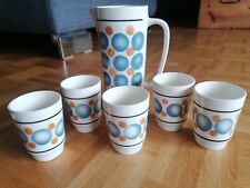 Art Déco Saftkrug Kanne Krug Mit 5 Becher Spritzdekor Keramik Steingut Alt Antik