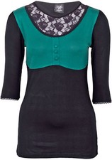 Küstenluder AMIRA Vintage Lace 2-Tone Pin Up Oberteil SHIRT Grün Rockabilly