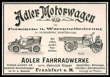 Alte Werbung Reklame 1902 Adler Motorwagen  Fahrradwerke Frankfurt H. Kleyer