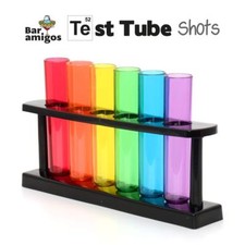 Reagenzglas Shooter 6er Set mit Ständer bunte Kunststoff Schnapsgläser Neon 50ml