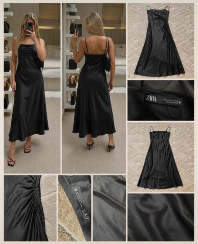 Zara satin midikleid schwarz - satin,