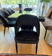 6 schwarze Stühle von Kayoom, Samt, Chrom - passend zu Art-Déco-Esstisch