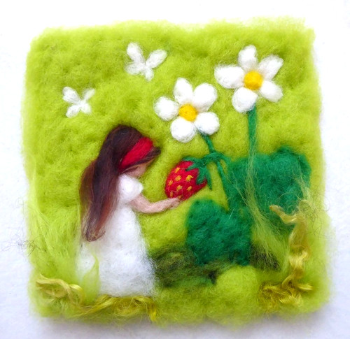 Wollbild erdbeeren - ♥wollbild,