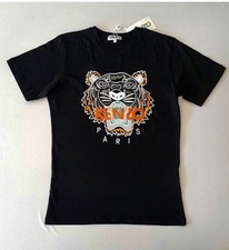 Retro Kenzo besticktes Tigerkopf T-Shirt aus Baumwolle Schwarz Gr: L, Neu