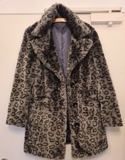 Wie Neu ! FOLIA Damen Jacke Leo Muster Pelzjacke Leopard Kunstpelz Gr.M  sw/grau