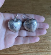 Silber 925 Ohrringe Ohrhänger Herz Design satiniertes Finish Massive