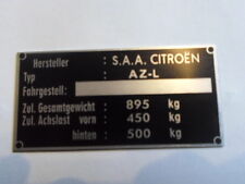 Typenschild Citroen Schild ID-plate AZ-L 2 CV Ente plaque du constructeur s53
