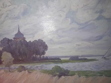 Gemälde, Emy Rogge, Worpsweder Kirche, Impressionismus 1920er, Öl Leinw. 93x75cm