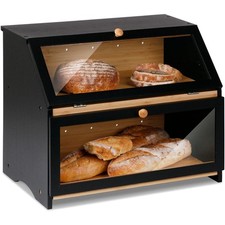 Bambus Brotkasten 2 Etagen 39x25x32cm Schwarz lebensmittelecht Brotaufsbewahrung