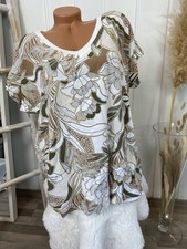 Italy SHIRT T-Shirt Italy LEINEN Viskose Mix WEIß Beige Muster Gr. 40-42