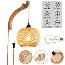 Wandleuchte aus Bambus mit Kabel Schalter Bambuslaterne Rattan Korb Lampenschirm