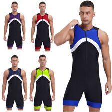 DE Herren Ärmellos Badeanzug Bein Sport Bodysuit Jumpsuit Kurz Einteiler Overall