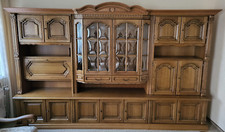 Wohnzimmerschrank, Massivholz, mit Bar, Glastüren, Schrankwand, 60er 70er Jahre.