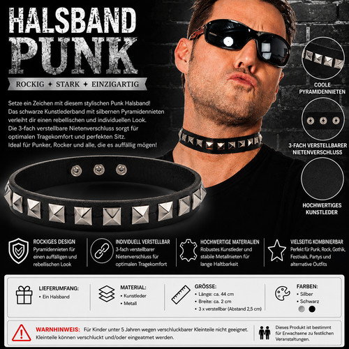 Punk halsband nieten schwarz - punk,