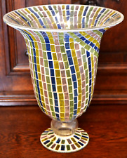 Vase Blumenvase mit Fuß Glas Mosaik groß mehrfarbig Kelchform H 27 cm