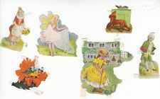  6 Glanzbilder Posiebilder Oblaten romantische Kinder Hund 1 mit Glitzer 