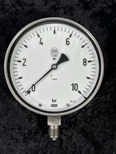 Großes WIKA Glycerin Manometer 0-10bar Ø 150 mm DIN 2A 002 hinten Edelstahl HL9