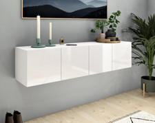 Lowboard 152cm 4 Türen Kommode Hängeschrank Weiß Hochglanz Schwarz VAASA