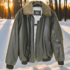 Camel schwere stylische schwarze Lederjacke im Pilotenlook, Gr. 56,Webpelzkragen