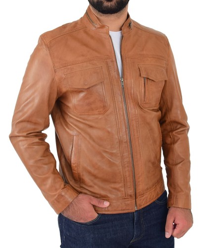 Cognacfarbene leder bikerjacke - cognacfarbene,