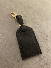 Louis Vuitton Adressanhänger Namensschild Tag echt Leder schwarz gold Karabiner