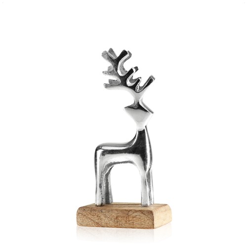 Metall rentier auf holzsockel - metall-rentier,