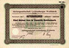 AG Lichtenberger Wollfabrik 1925 Berlin 100 RM Sommerfeld Lausitz Ultraphon 