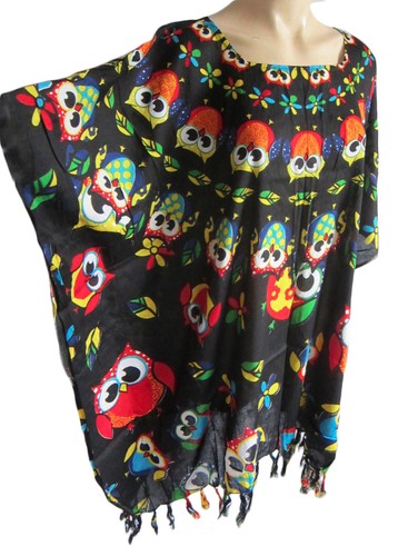 Damen schwarz mit eulen - schwarz, kaftan