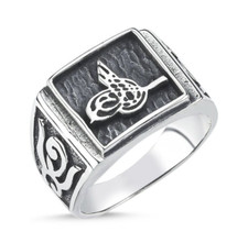 OSMANLI Tuğra Motifli Gümüş Erkek Yüzük, Tugra 925 Sterling Silber Herrenring