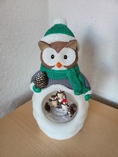 Elambia Winter Eule mit Beleuchtung Drehfunktion Weihnachten Kerze Figur NEU/OVP