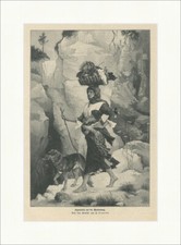 Zigeunerin auf der Wanderung Kind Korb Lematte Holzstich GL III 820