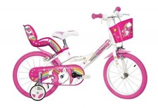 Dino Einhorn Kinderfahrrad 16" Single Speed Mädchen Fahrrad rosa mit Stabilisatoren
